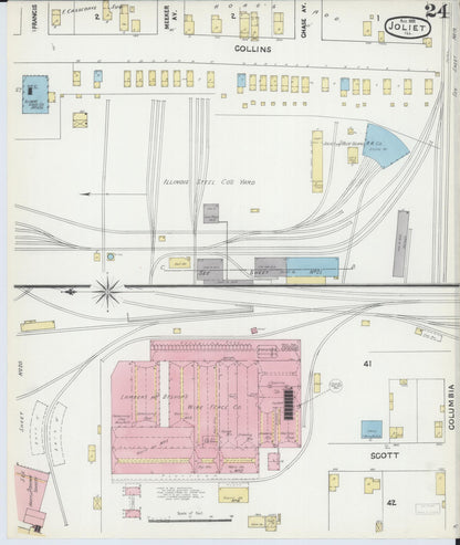 Sanborn Fire Insurance Map from Joliet, Will County, Illinois (1891), Sheet #0024 - Complete Map Set gallery image, historic Sanborn map, vintage wall art, Illinois Illinois