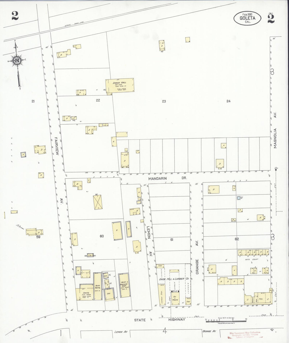 Sanborn Fire Insurance Map from Goleta, Santa Barbara County, California (1930), Sheet #0002 - Complete Map Set gallery image, historic Sanborn map, vintage wall art, California California