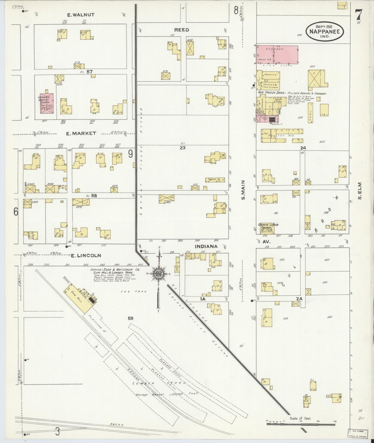 Sanborn Fire Insurance Map from Nappanee, Elkhart County, Indiana (1910), Sheet #0007 - Historic Sanborn Fire Insurance Map Print, vintage old map wall art, antique decor, genealogy gift, Indiana Indiana map