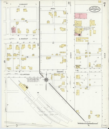 Sanborn Fire Insurance Map from Nappanee, Elkhart County, Indiana (1910), Sheet #0007 - Historic Sanborn Fire Insurance Map Print, vintage old map wall art, antique decor, genealogy gift, Indiana Indiana map