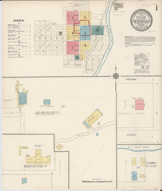 Sanborn Fire Insurance Map from Thermopolis, Hot Springs County, Wyoming (1912), Sheet #0001 - Complete Map Set gallery image, historic Sanborn map, vintage wall art, Wyoming Wyoming