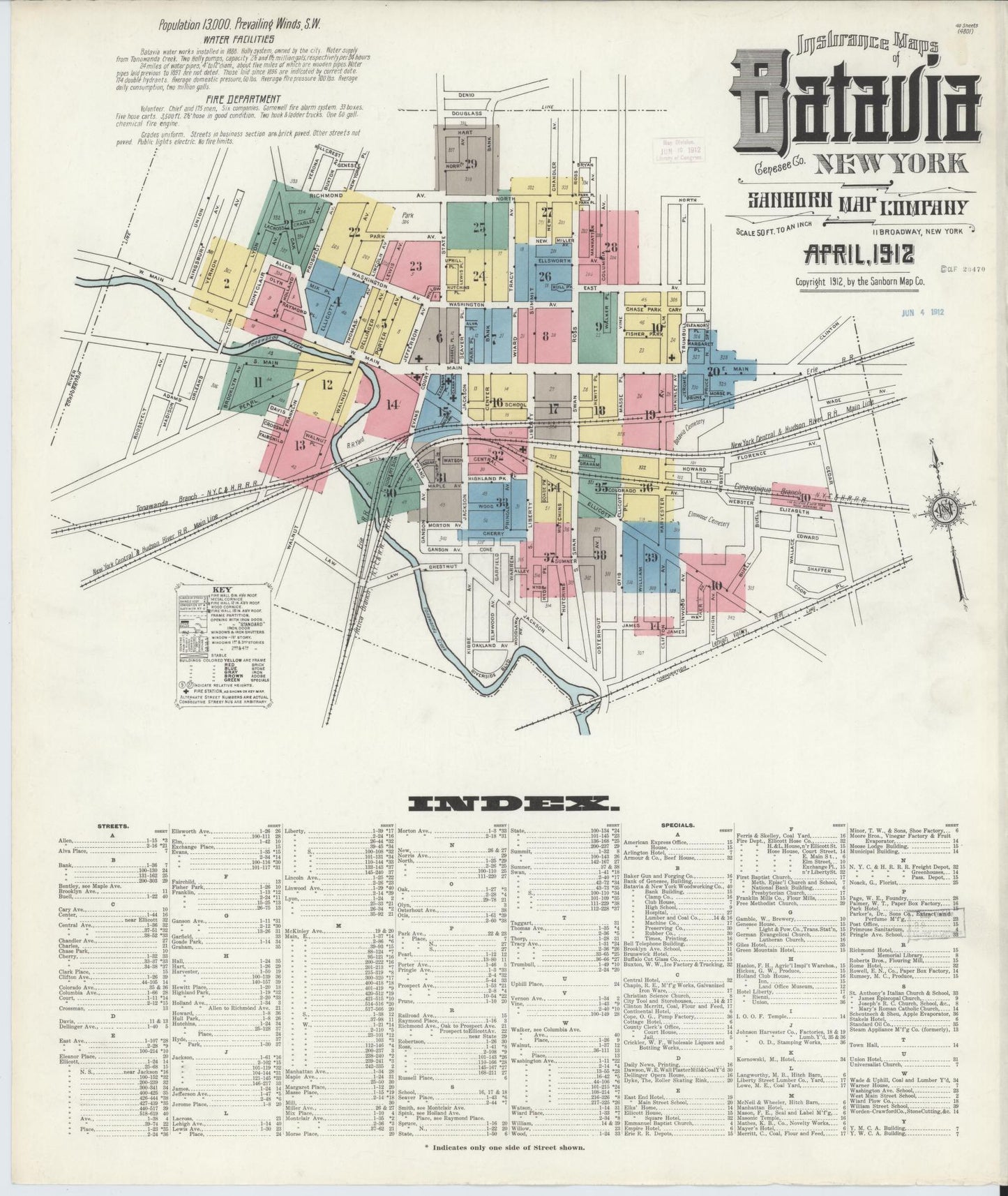Sanborn Fire Insurance Map from Batavia, Genesee County, New York. (1912) – Historic Sanborn Fire Insurance Map Print