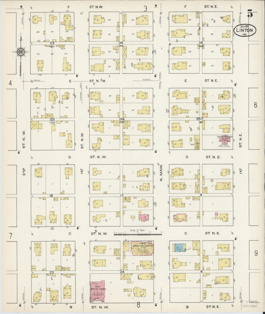 Sanborn Fire Insurance Map from Linton, Greene County, Indiana (1915), Sheet #0005 - Historic Sanborn Fire Insurance Map Print, vintage old map wall art, antique decor, genealogy gift, Indiana Indiana map