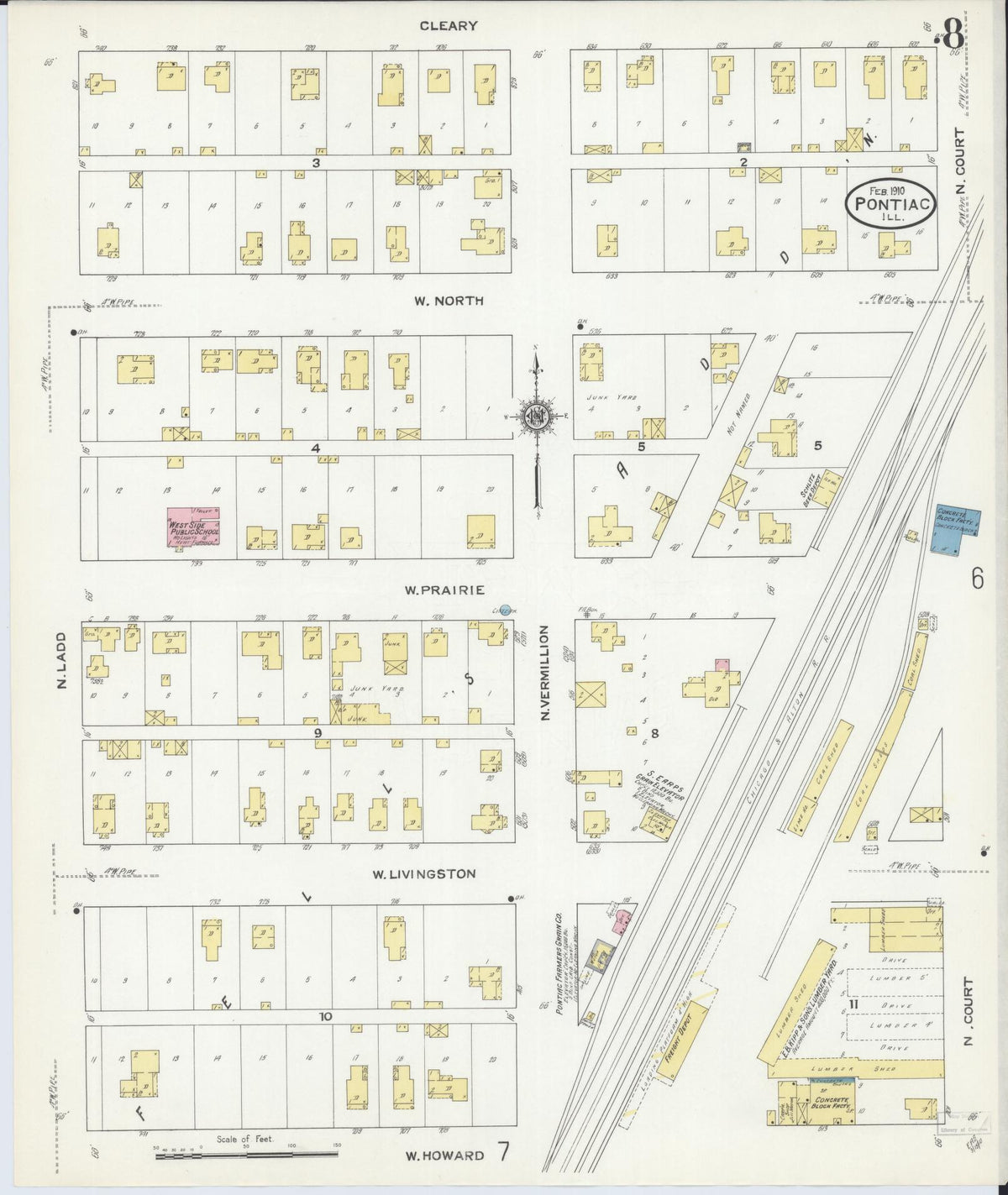 Sanborn Fire Insurance Map from Pontiac, Livingston County, Illinois (1910), Sheet #0008 - Complete Map Set gallery image, historic Sanborn map, vintage wall art, Illinois Illinois