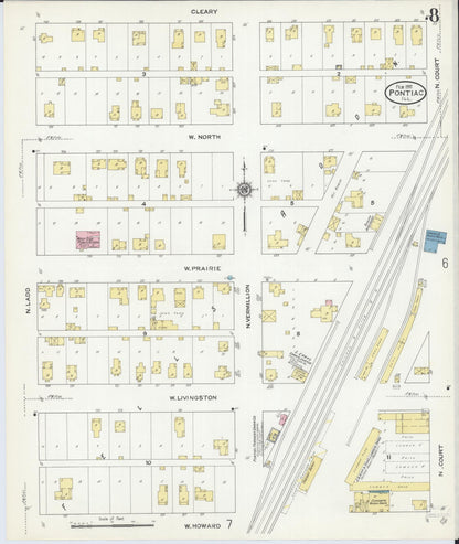 Sanborn Fire Insurance Map from Pontiac, Livingston County, Illinois (1910), Sheet #0008 - Complete Map Set gallery image, historic Sanborn map, vintage wall art, Illinois Illinois