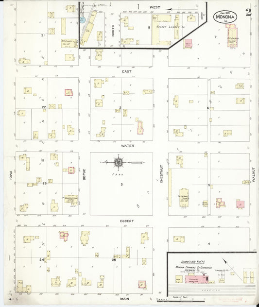 Sanborn Fire Insurance Map from Monona, Clayton County, Iowa (1913), Sheet #0002 - Historic Sanborn Fire Insurance Map Print, vintage old map wall art