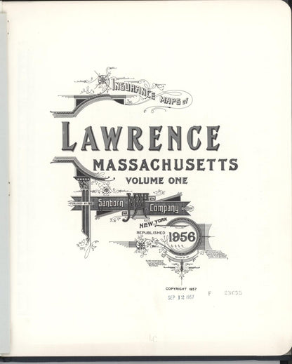 Sanborn Fire Insurance Map from Lawrence, Essex County, Massachusetts (1956), Sheet #0001 - Historic Sanborn Fire Insurance Map Print, vintage old map wall art, antique decor, genealogy gift, Massachusetts Massachusetts map