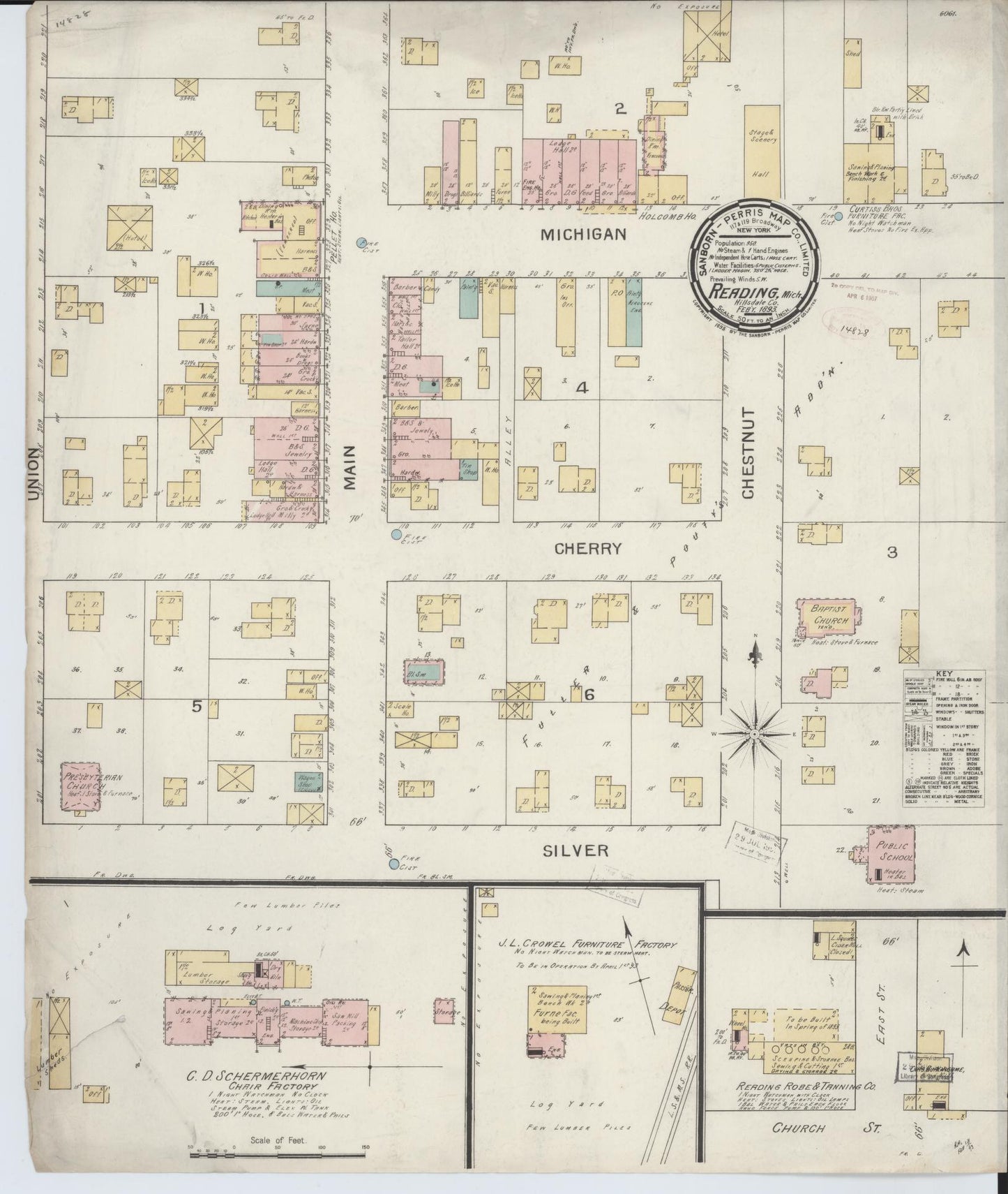 Sanborn Fire Insurance Map from Reading, Hillsdale County, Michigan (1893), Sheet #0001 - Historic Sanborn Fire Insurance Map Print, vintage old map wall art, antique decor, genealogy gift, Michigan Michigan map