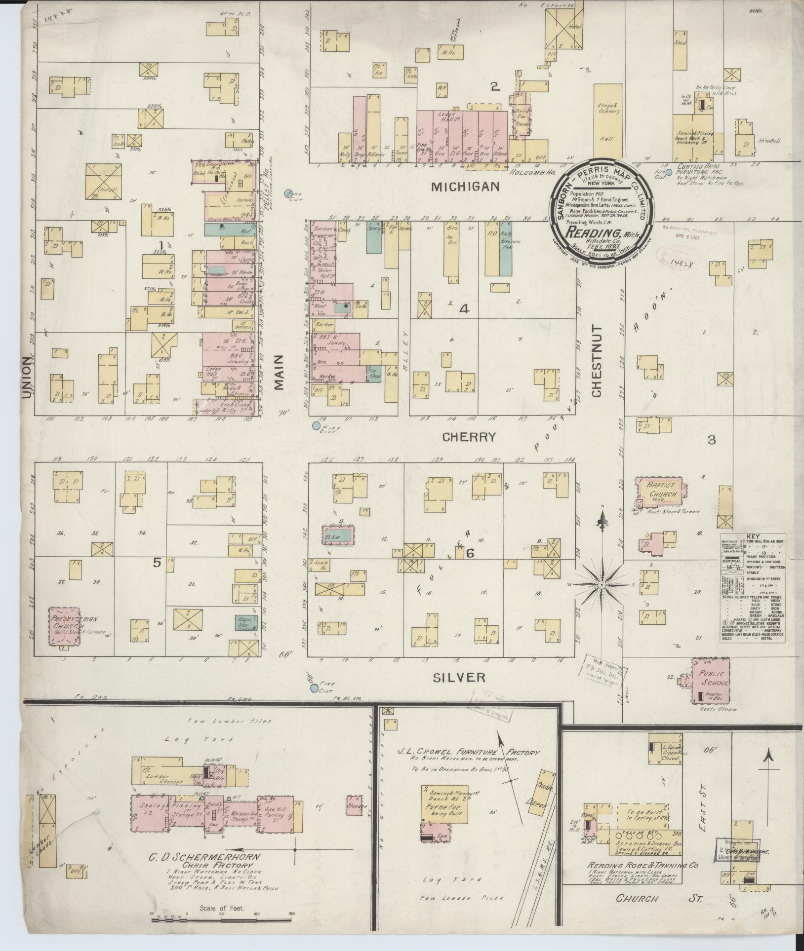 Sanborn Fire Insurance Map from Reading, Hillsdale County, Michigan (1893), Sheet #0001 - Historic Sanborn Fire Insurance Map Print, vintage old map wall art, antique decor, genealogy gift, Michigan Michigan map