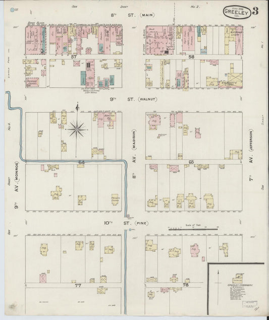 Sanborn Fire Insurance Map from Greeley, Weld County, Colorado (1887), Sheet #0003 - Historic Sanborn Fire Insurance Map Print, vintage old map wall art, antique decor, genealogy gift, Colorado Colorado map