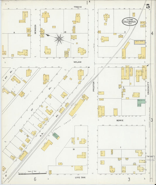 Sanborn Fire Insurance Map from Columbus, Colorado County, Texas (1906), Sheet #0005 - Historic Sanborn Fire Insurance Map Print, vintage old map wall art, antique decor, genealogy gift, Texas Texas map