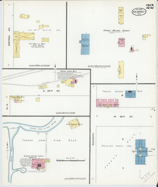 Sanborn Fire Insurance Map from Kearney, Buffalo County, Nebraska (1909), Sheet #0022 - Historic Sanborn Fire Insurance Map Print, vintage old map wall art, antique decor, genealogy gift, Nebraska Nebraska map