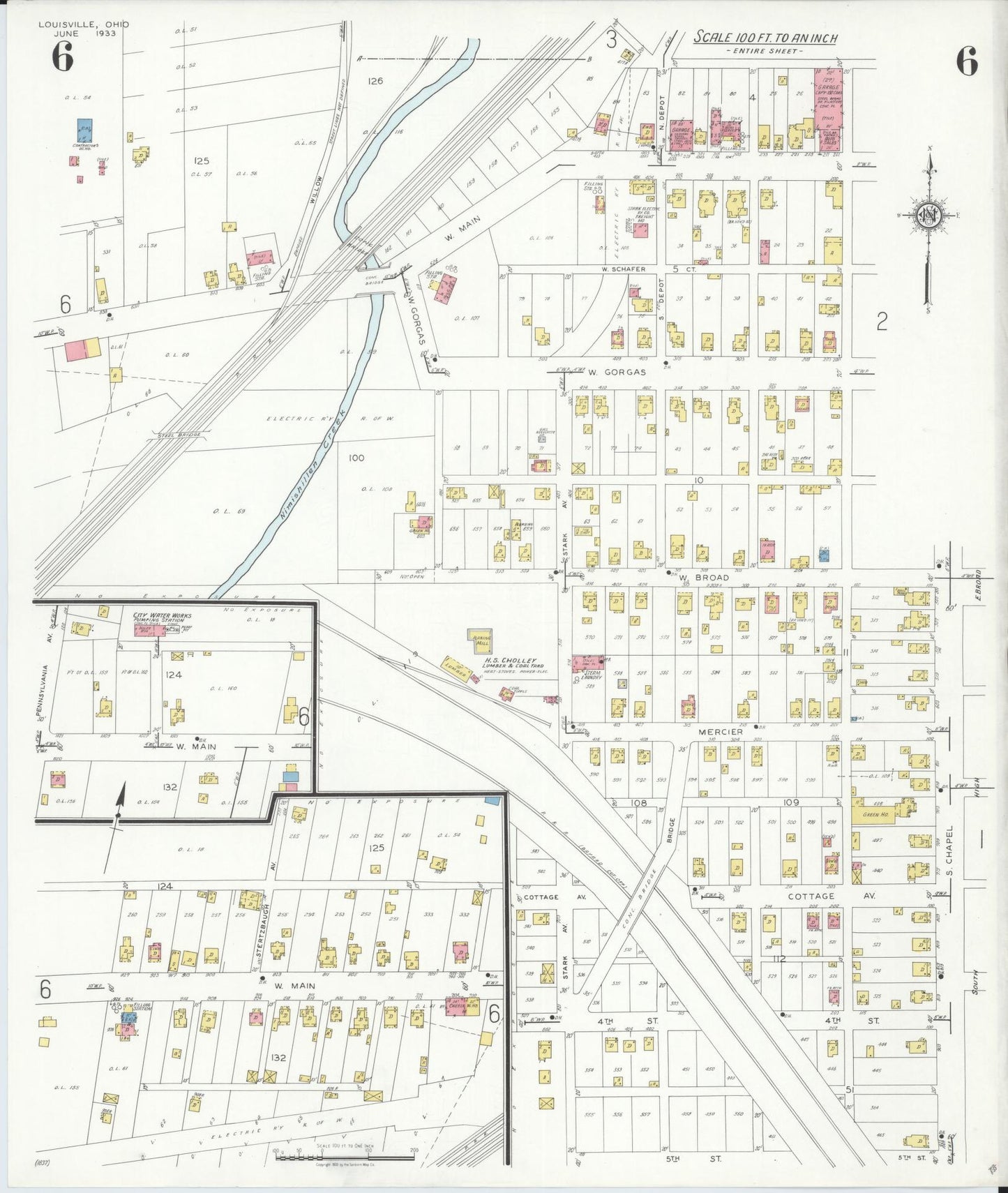 Sanborn Fire Insurance Map from Louisville, Stark County, Ohio (1933), Sheet #0006 - Historic Sanborn Fire Insurance Map Print, vintage old map wall art, antique decor, genealogy gift, Ohio Ohio map