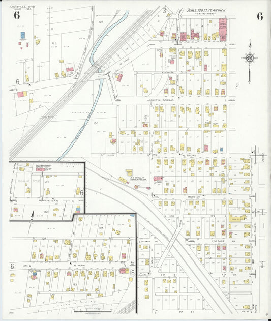 Sanborn Fire Insurance Map from Louisville, Stark County, Ohio (1933), Sheet #0006 - Historic Sanborn Fire Insurance Map Print, vintage old map wall art, antique decor, genealogy gift, Ohio Ohio map