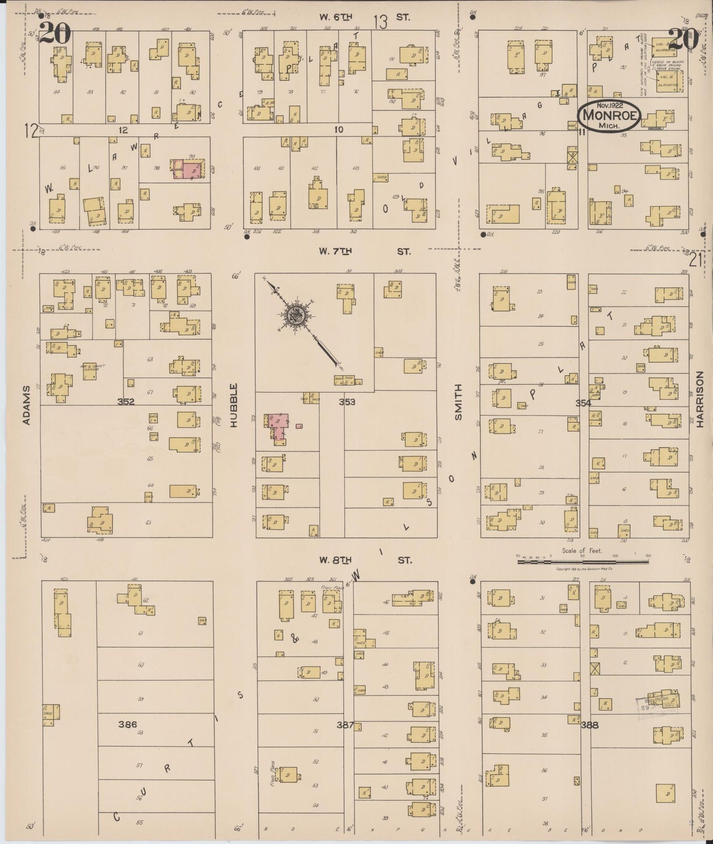 Sanborn Fire Insurance Map from Monroe, Monroe County, Michigan (1922), Sheet #0020 - Complete Map Set gallery image, historic Sanborn map, vintage wall art, Michigan Michigan