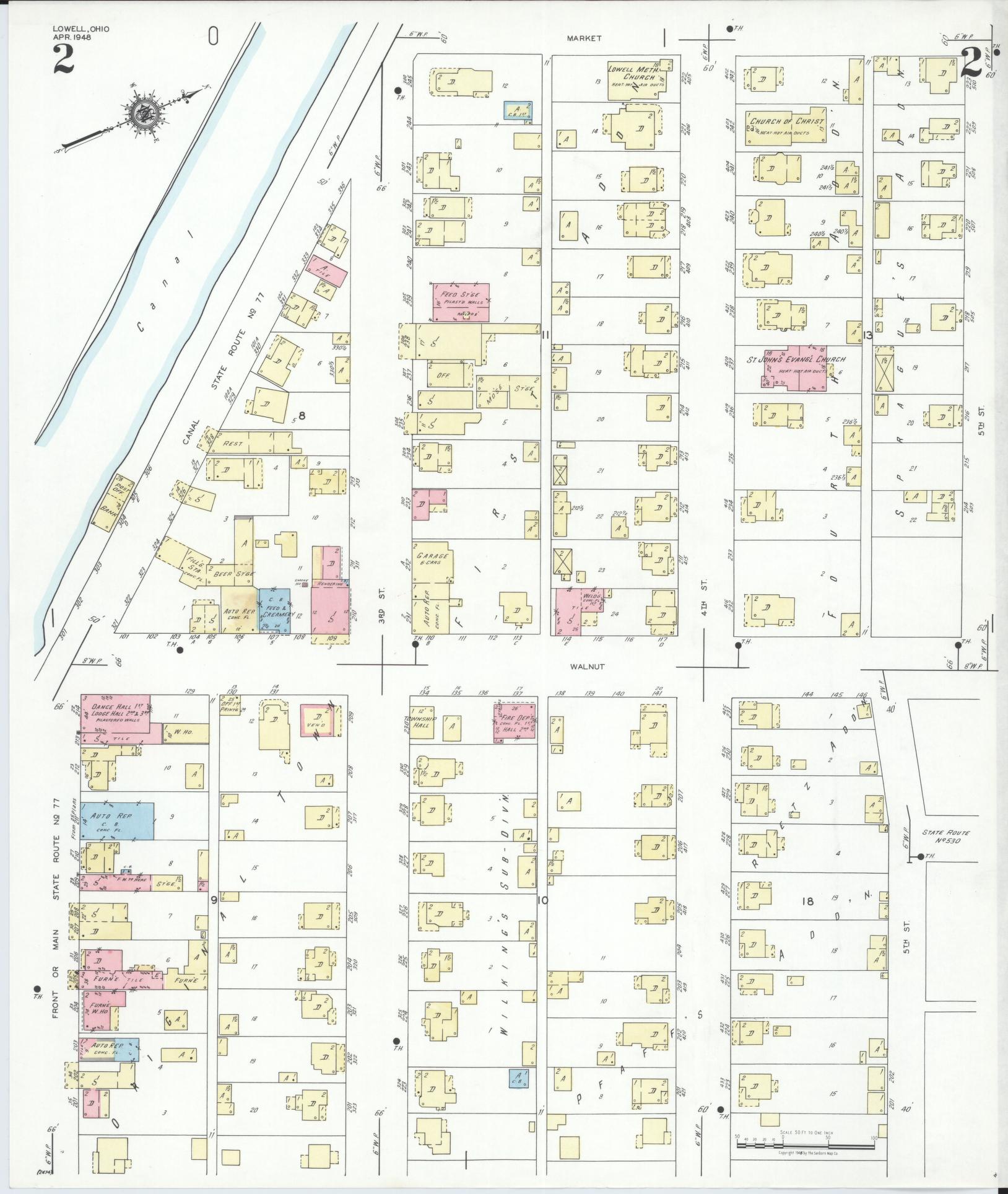Sanborn Fire Insurance Map from Lowell, Washington County, Ohio (1948), Sheet #0002 - Historic Sanborn Fire Insurance Map Print, vintage old map wall art, antique decor, genealogy gift, Ohio Ohio map