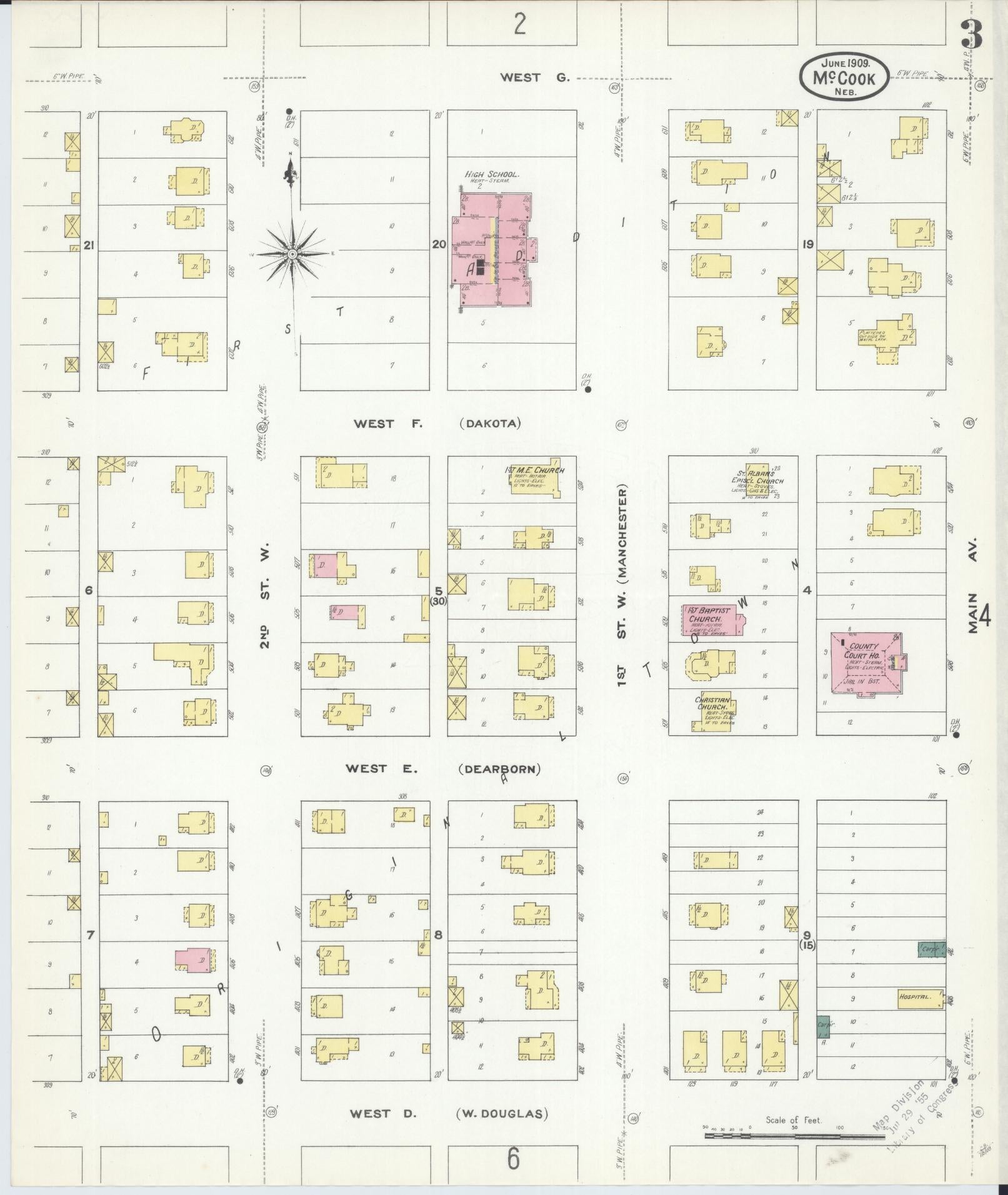 Sanborn Fire Insurance Map from Mccook, Red Willow County, Nebraska (1909), Sheet #0003 - Complete Map Set gallery image, historic Sanborn map, vintage wall art, Nebraska Nebraska