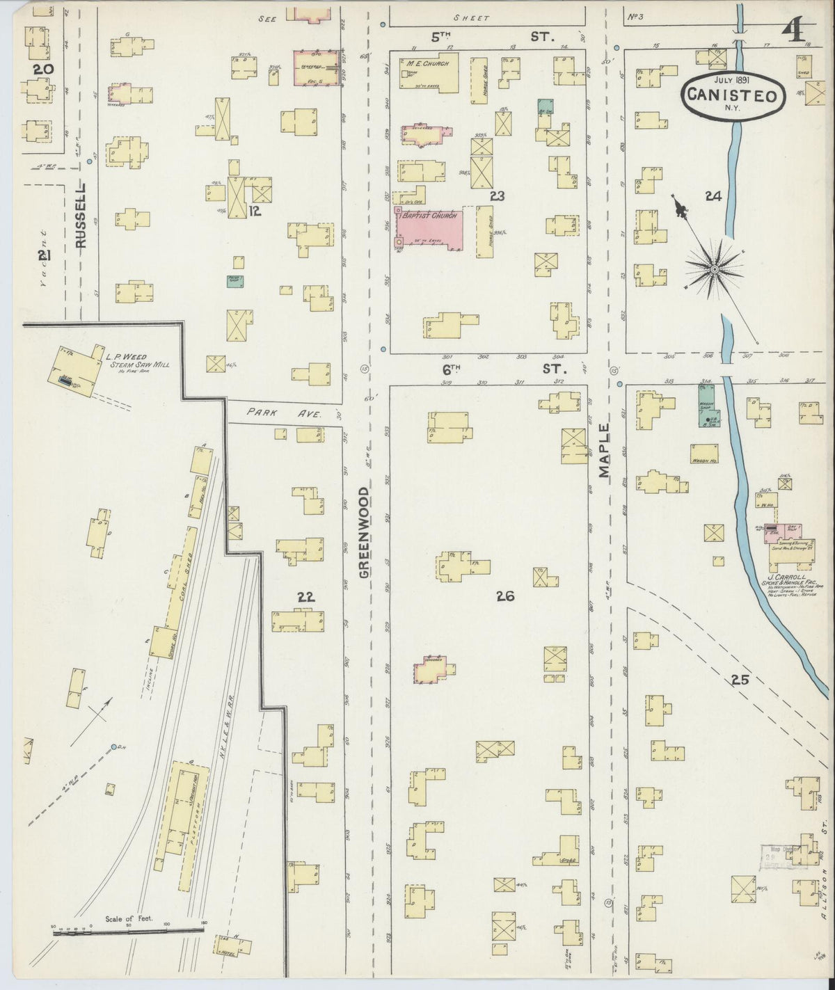 Sanborn Fire Insurance Map from Canisteo, Steuben County, New York (1891), Sheet #0004 - Complete Map Set gallery image, historic Sanborn map, vintage wall art, New York New York