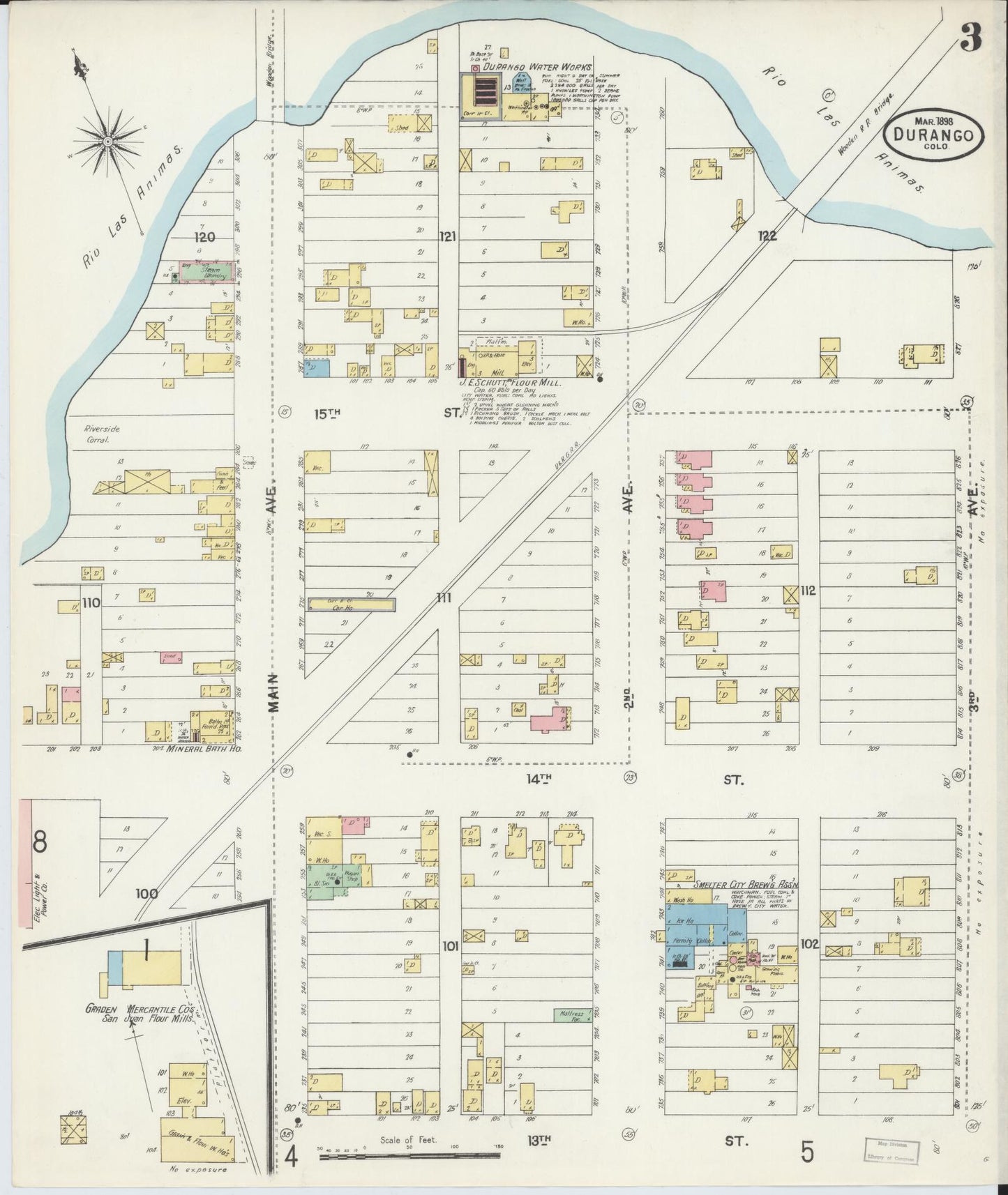 Sanborn Fire Insurance Map from Durango, La Plata County, Colorado (1898), Sheet #0003 - Complete Map Set gallery image, historic Sanborn map, vintage wall art, Colorado Colorado