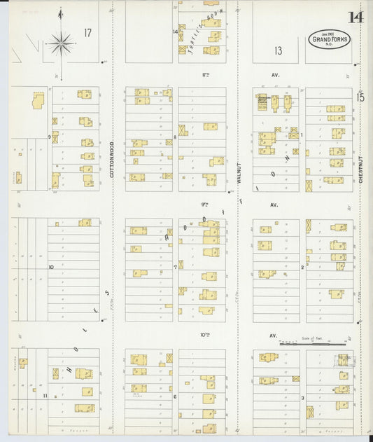 Sanborn Fire Insurance Map from Grand Forks, Grand Forks County, North Dakota (1901), Sheet #0014 - Historic Sanborn Fire Insurance Map Print, vintage old map wall art, antique decor, genealogy gift, North Dakota North Dakota map