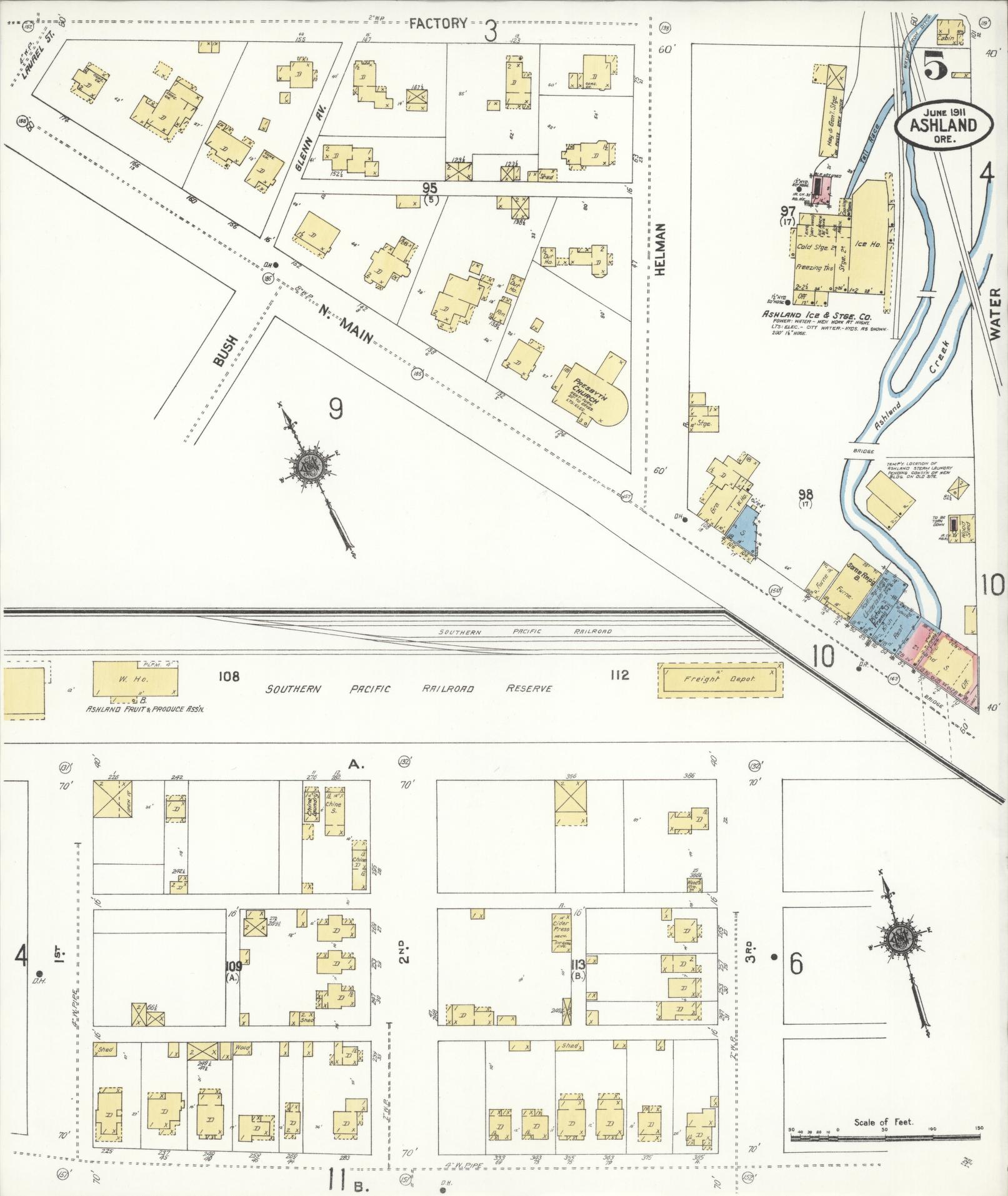 Sanborn Fire Insurance Map from Ashland, Jackson County, Oregon (1911), Sheet #0005 - Complete Map Set gallery image, historic Sanborn map, vintage wall art, Oregon Oregon