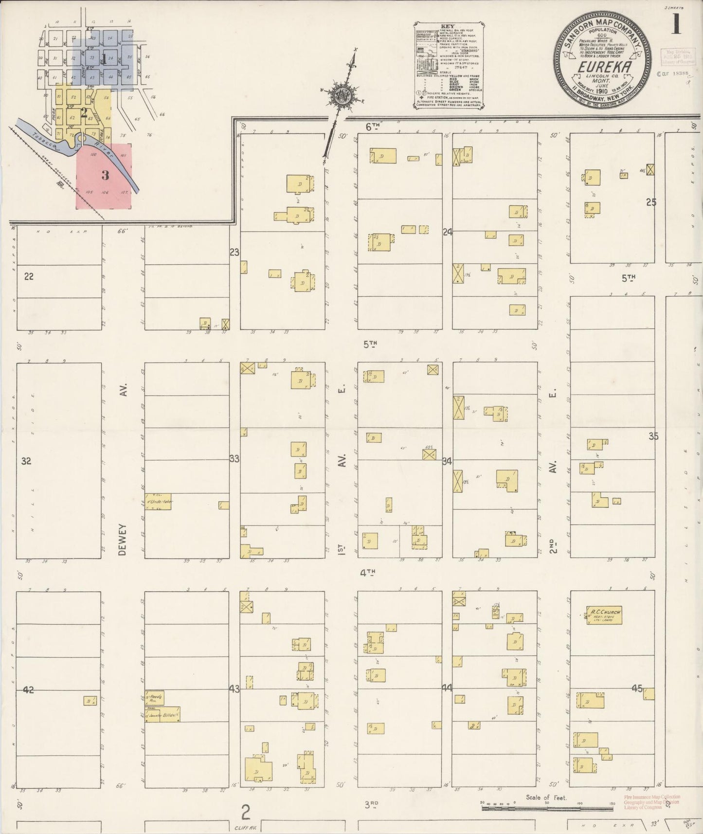 Sanborn Fire Insurance Map from Eureka, Lincoln County, Montana (1910), Sheet #0001 - Historic Sanborn Fire Insurance Map Print, vintage old map wall art, antique decor, genealogy gift, Montana Montana map