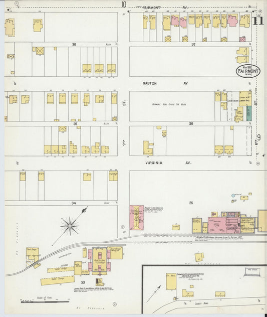 Sanborn Fire Insurance Map from Fairmont, Marion County, West Virginia (1902), Sheet #0011 - Historic Sanborn Fire Insurance Map Print, vintage old map wall art, antique decor, genealogy gift, West Virginia West Virginia map
