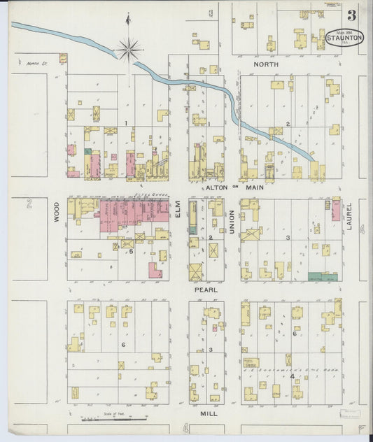 Sanborn Fire Insurance Map from Staunton, Macoupin County, Illinois (1894), Sheet #0003 - Historic Sanborn Fire Insurance Map Print, vintage old map wall art, antique decor, genealogy gift, Illinois Illinois map