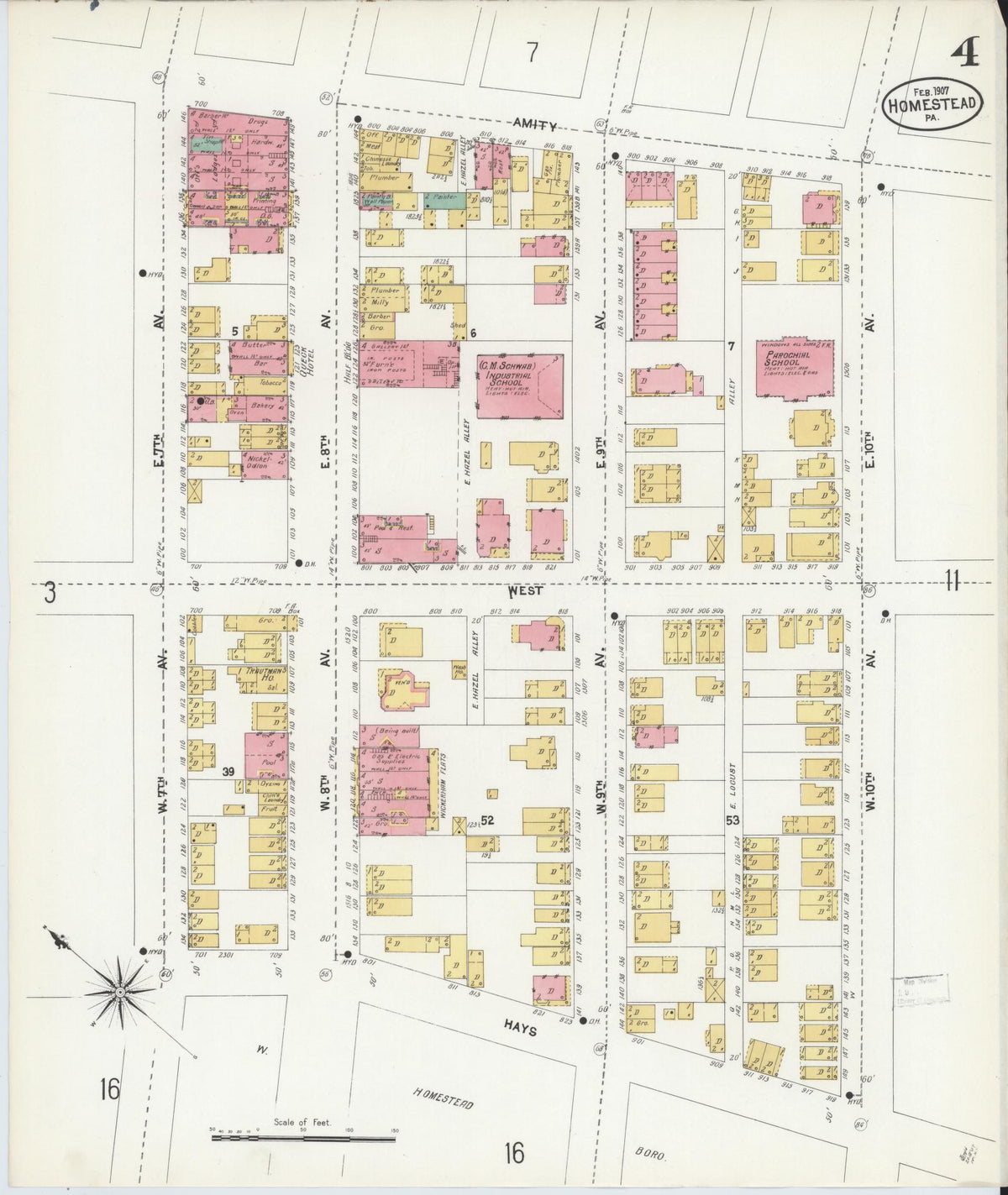 Sanborn Fire Insurance Map from Homestead, Allegheny County, Pennsylvania (1907), Sheet #0004 - Complete Map Set gallery image, historic Sanborn map, vintage wall art, Pennsylvania Pennsylvania