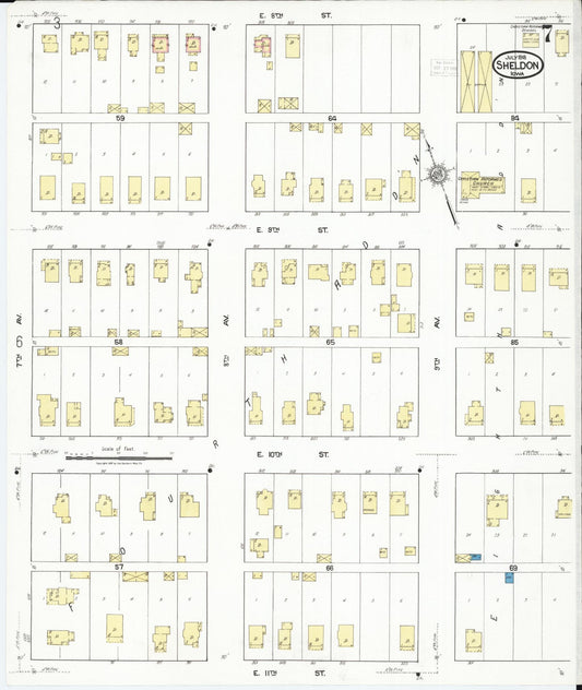 Sanborn Fire Insurance Map from Sheldon, O'Brien County, Iowa (1918), Sheet #0007 - Historic Sanborn Fire Insurance Map Print, vintage old map wall art