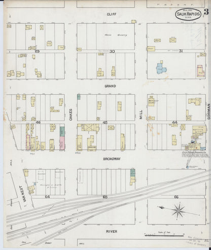 Sanborn Fire Insurance Map from Sauk Rapids, Benton County, Minnesota (1889), Sheet #0003 - Historic Sanborn Fire Insurance Map Print, vintage old map wall art, antique decor, genealogy gift, Minnesota Minnesota map