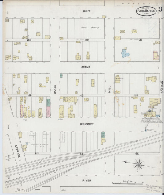Sanborn Fire Insurance Map from Sauk Rapids, Benton County, Minnesota (1889), Sheet #0003 - Historic Sanborn Fire Insurance Map Print, vintage old map wall art, antique decor, genealogy gift, Minnesota Minnesota map
