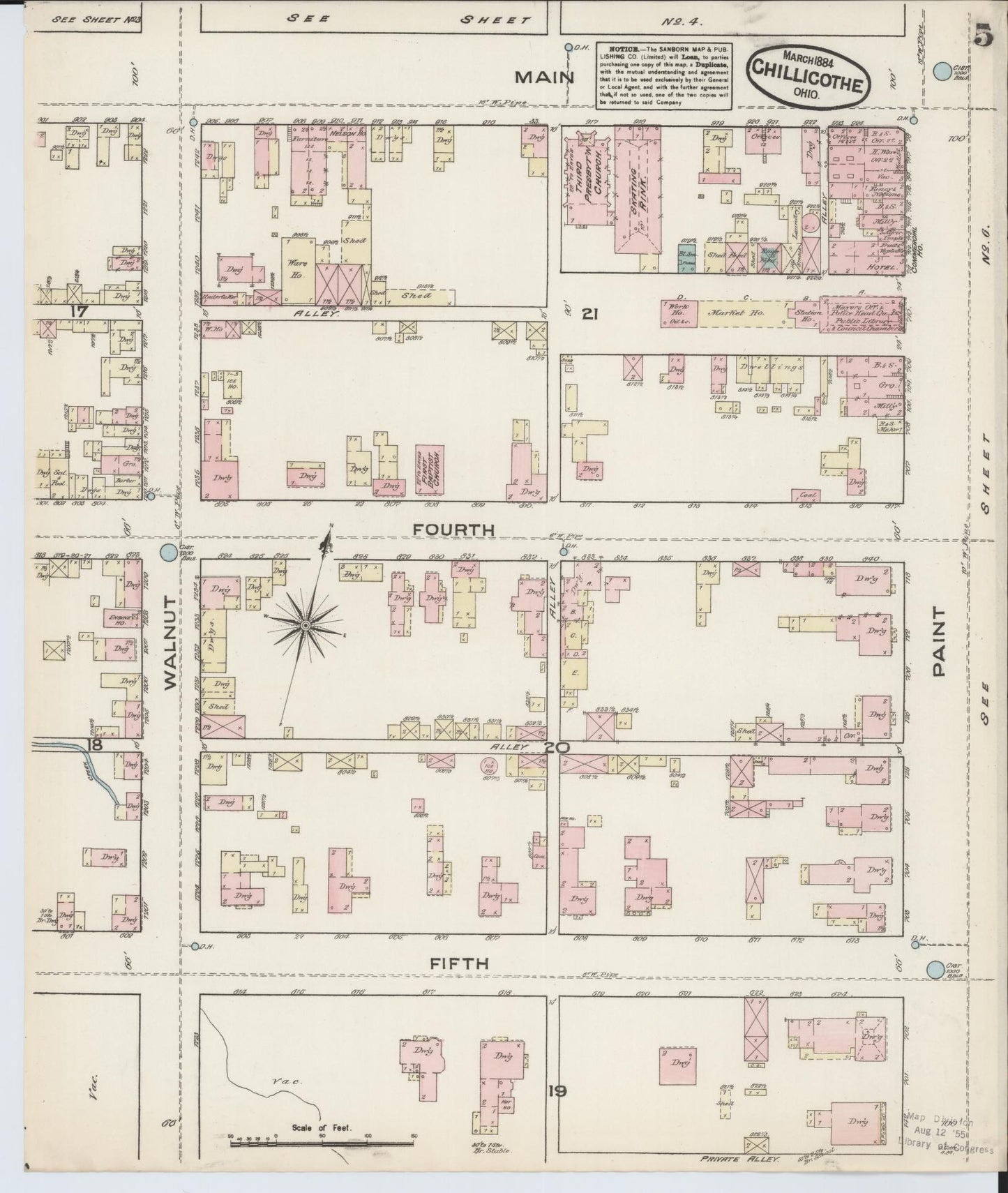 Sanborn Fire Insurance Map from Chillicothe, Ross County, Ohio (1884), Sheet #0005 - Historic Sanborn Fire Insurance Map Print, vintage old map wall art, antique decor, genealogy gift, Ohio Ohio map