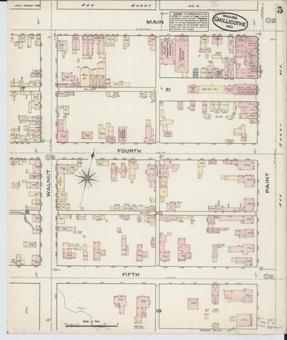 Sanborn Fire Insurance Map from Chillicothe, Ross County, Ohio (1884), Sheet #0005 - Historic Sanborn Fire Insurance Map Print, vintage old map wall art, antique decor, genealogy gift, Ohio Ohio map