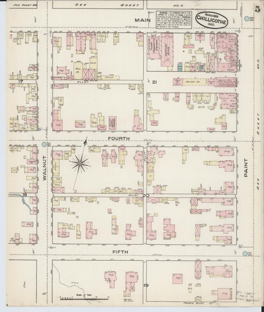 Sanborn Fire Insurance Map from Chillicothe, Ross County, Ohio (1884), Sheet #0005 - Historic Sanborn Fire Insurance Map Print, vintage old map wall art, antique decor, genealogy gift, Ohio Ohio map