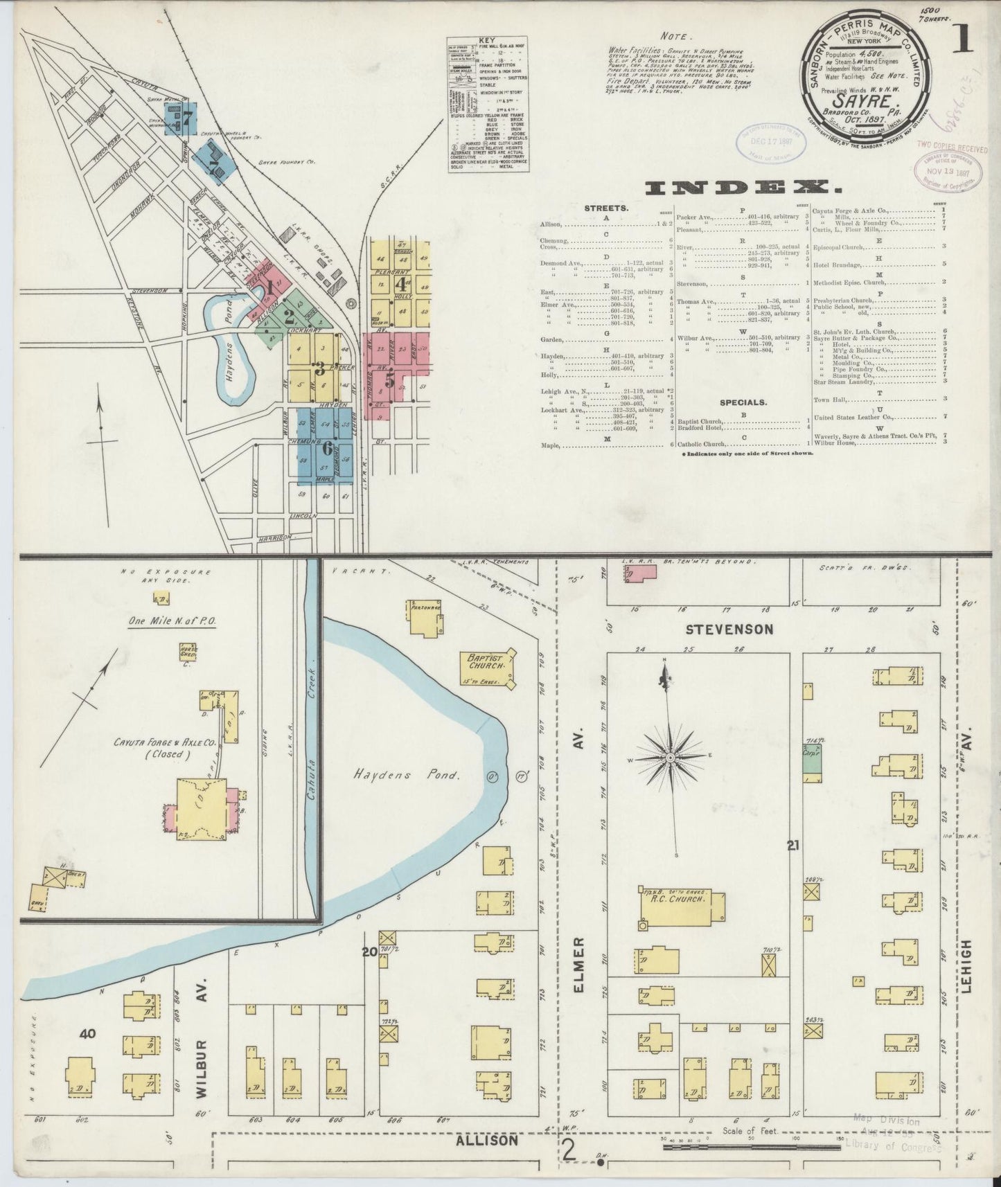 Sanborn Fire Insurance Map from Sayre, Bradford County, Pennsylvania (1897), Sheet #0001 - Complete Map Set gallery image, historic Sanborn map, vintage wall art, Pennsylvania Pennsylvania