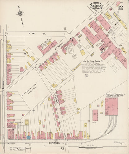 Sanborn Fire Insurance Map from Frederick, Frederick County, Maryland (1922), Sheet #0012 - Complete Map Set gallery image, historic Sanborn map, vintage wall art, Maryland Maryland