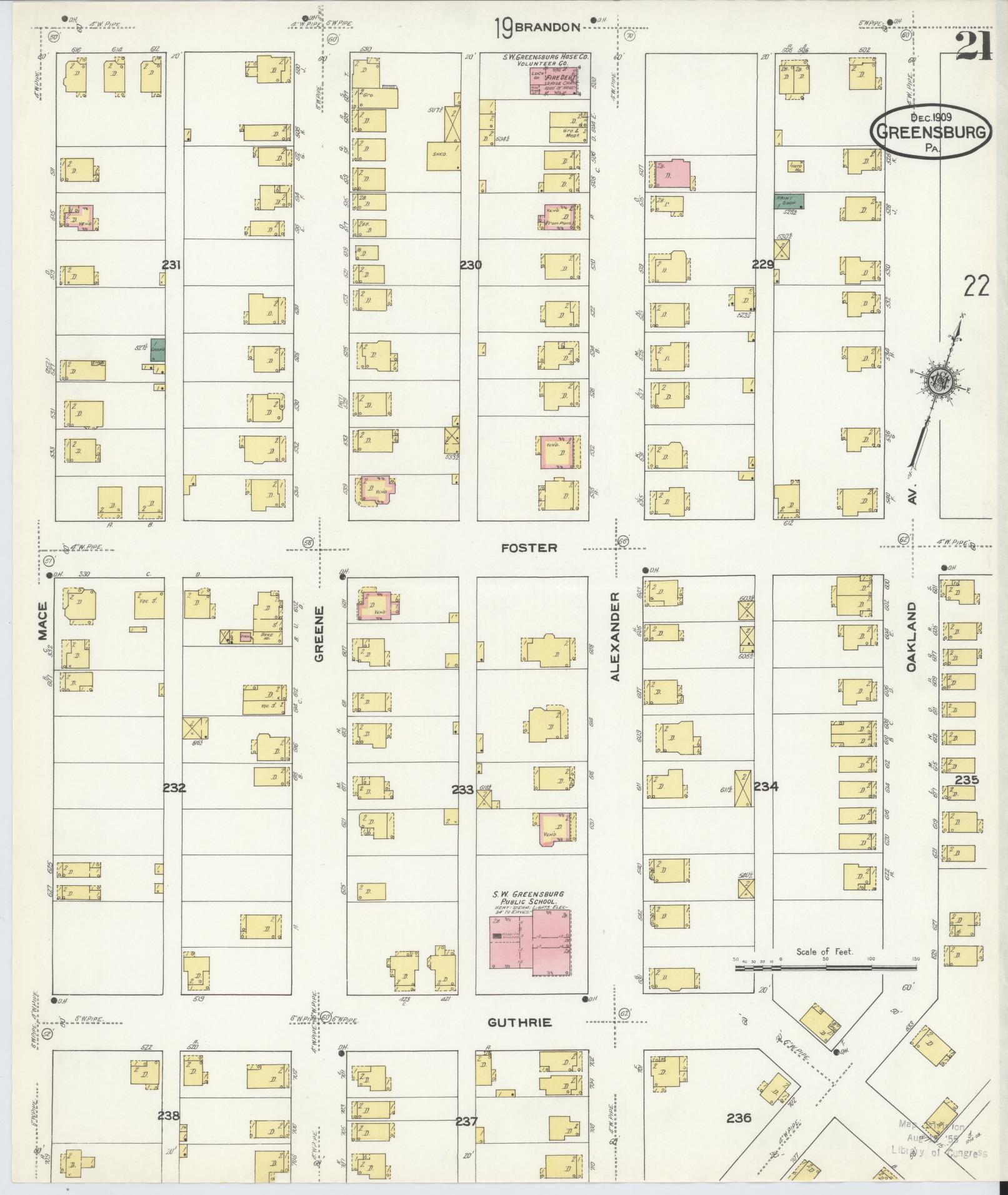 Sanborn Fire Insurance Map from Greensburg, Westmoreland County, Pennsylvania (1909), Sheet #0021 - Historic Sanborn Fire Insurance Map Print, vintage old map wall art, antique decor, genealogy gift, Pennsylvania Pennsylvania map