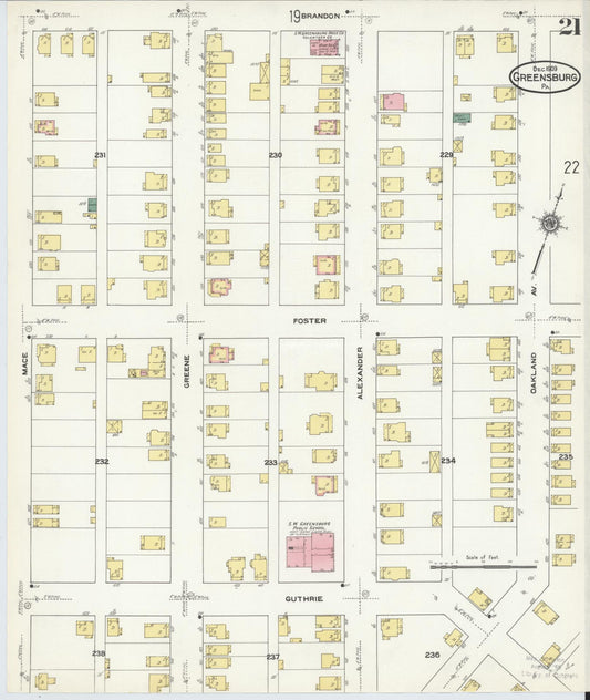 Sanborn Fire Insurance Map from Greensburg, Westmoreland County, Pennsylvania (1909), Sheet #0021 - Historic Sanborn Fire Insurance Map Print, vintage old map wall art, antique decor, genealogy gift, Pennsylvania Pennsylvania map