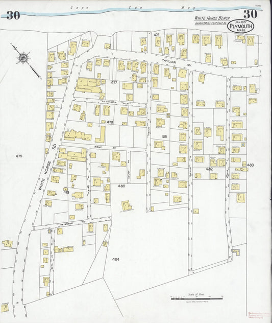 Sanborn Fire Insurance Map from Plymouth, Plymouth County, Massachusetts (1927), Sheet #0030 - Historic Sanborn Fire Insurance Map Print, vintage old map wall art, antique decor, genealogy gift, Massachusetts Massachusetts map