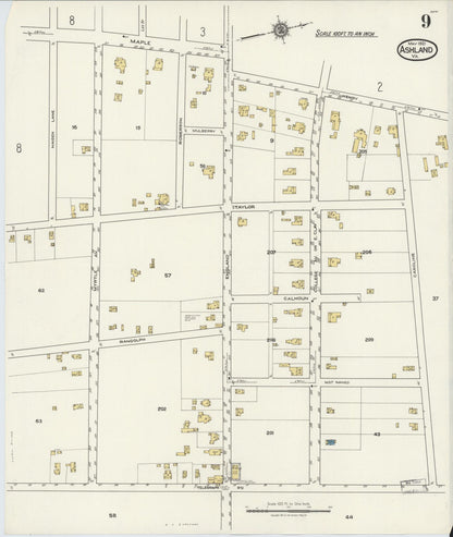 Sanborn Fire Insurance Map from Ashland, Hanover County, Virginia (1921), Sheet #0009 - Complete Map Set gallery image, historic Sanborn map, vintage wall art, Virginia Virginia