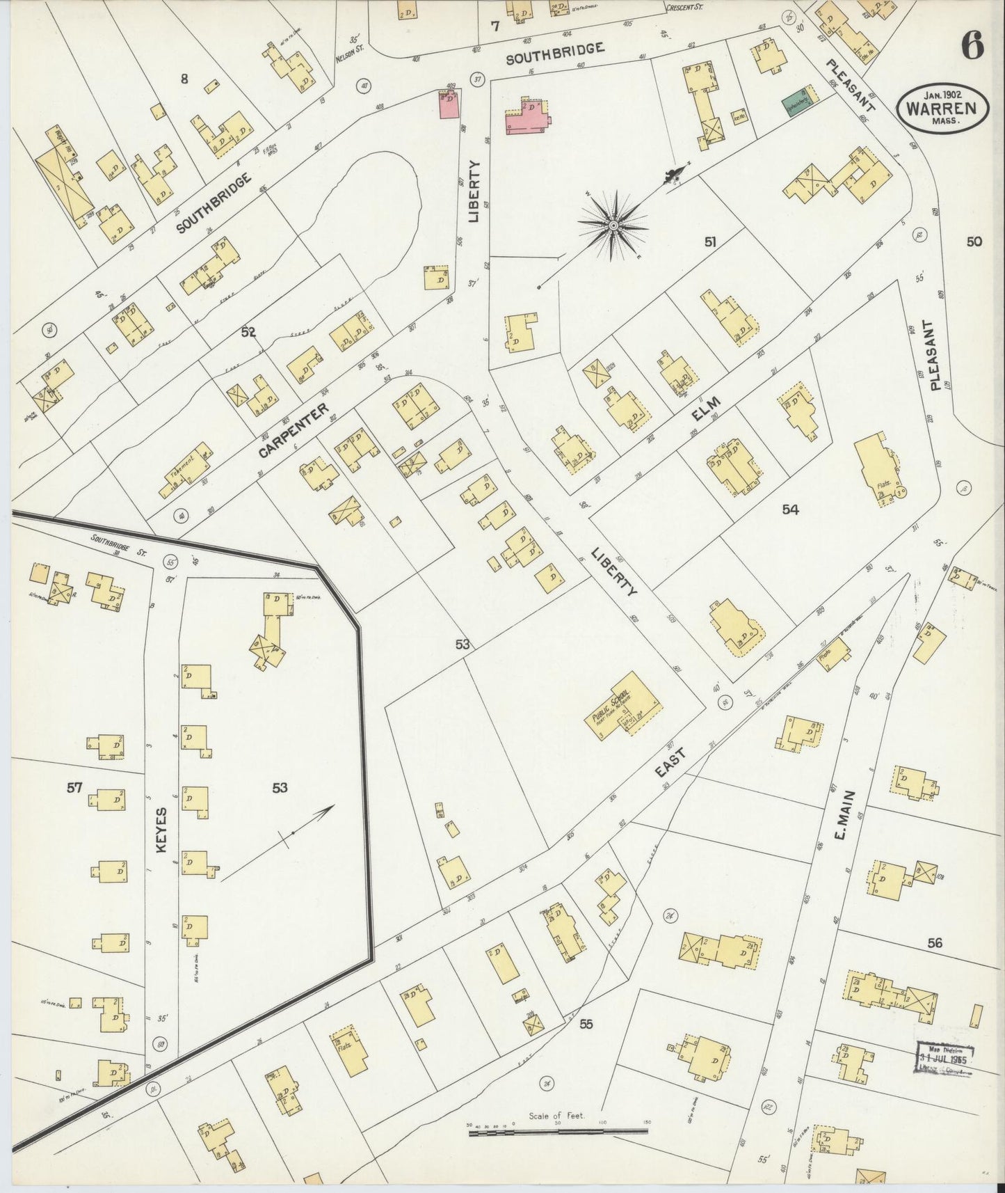 Sanborn Fire Insurance Map from Warren, Worcester County, Massachusetts (1902), Sheet #0006 - Historic Sanborn Fire Insurance Map Print, vintage old map wall art, antique decor, genealogy gift, Massachusetts Massachusetts map