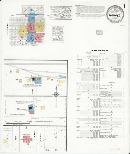 Sanborn Fire Insurance Map from Harper, Harper County, Kansas (1918), Sheet #0001 - Complete Map Set gallery image, historic Sanborn map, vintage wall art, Kansas Kansas