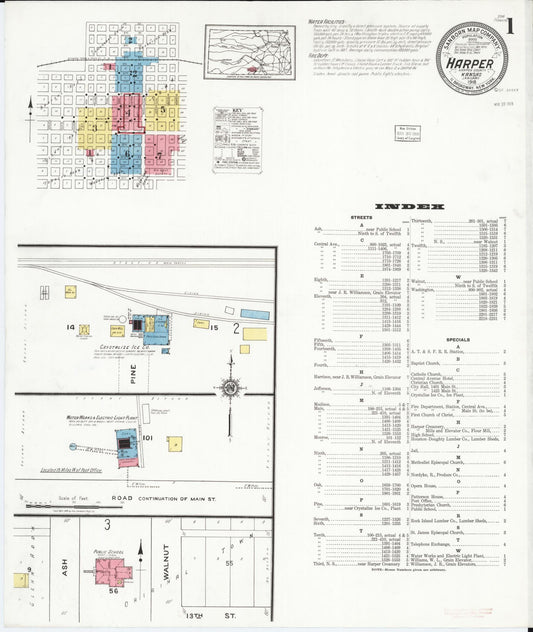 Sanborn Fire Insurance Map from Harper, Harper County, Kansas (1918), Sheet #0001 - Complete Map Set gallery image, historic Sanborn map, vintage wall art, Kansas Kansas