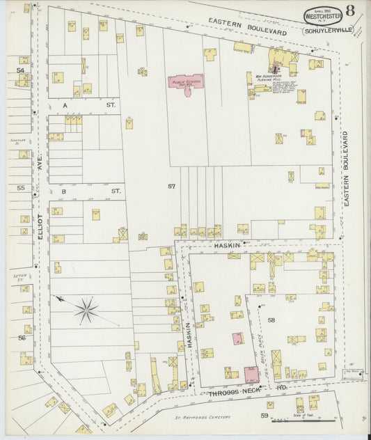 Sanborn Fire Insurance Map from Westchester, Westchester County, New York (1893), Sheet #0008 - Historic Sanborn Fire Insurance Map Print, vintage old map wall art, antique decor, genealogy gift, New York New York map