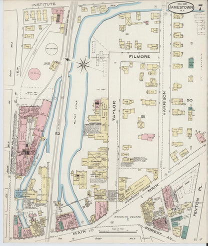 Sanborn Fire Insurance Map from Jamestown, Chautauqua County, New York (1886), Sheet #0007 - Historic Sanborn Fire Insurance Map Print, vintage old map wall art, antique decor, genealogy gift, New York New York map