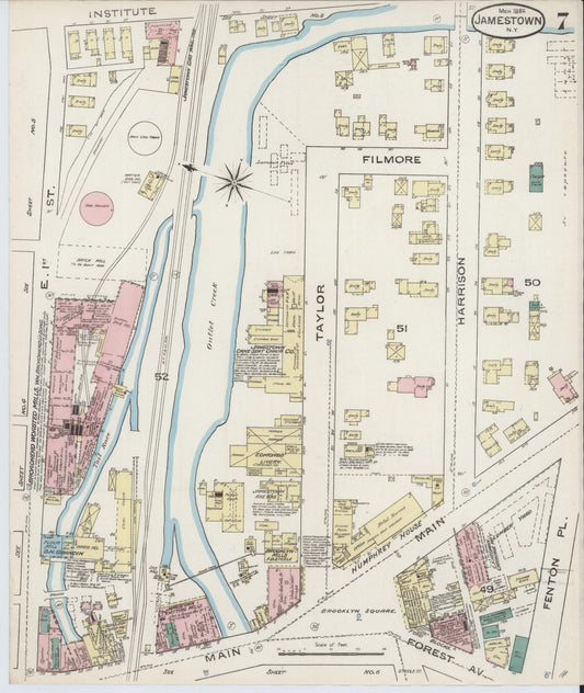 Sanborn Fire Insurance Map from Jamestown, Chautauqua County, New York (1886), Sheet #0007 - Historic Sanborn Fire Insurance Map Print, vintage old map wall art, antique decor, genealogy gift, New York New York map