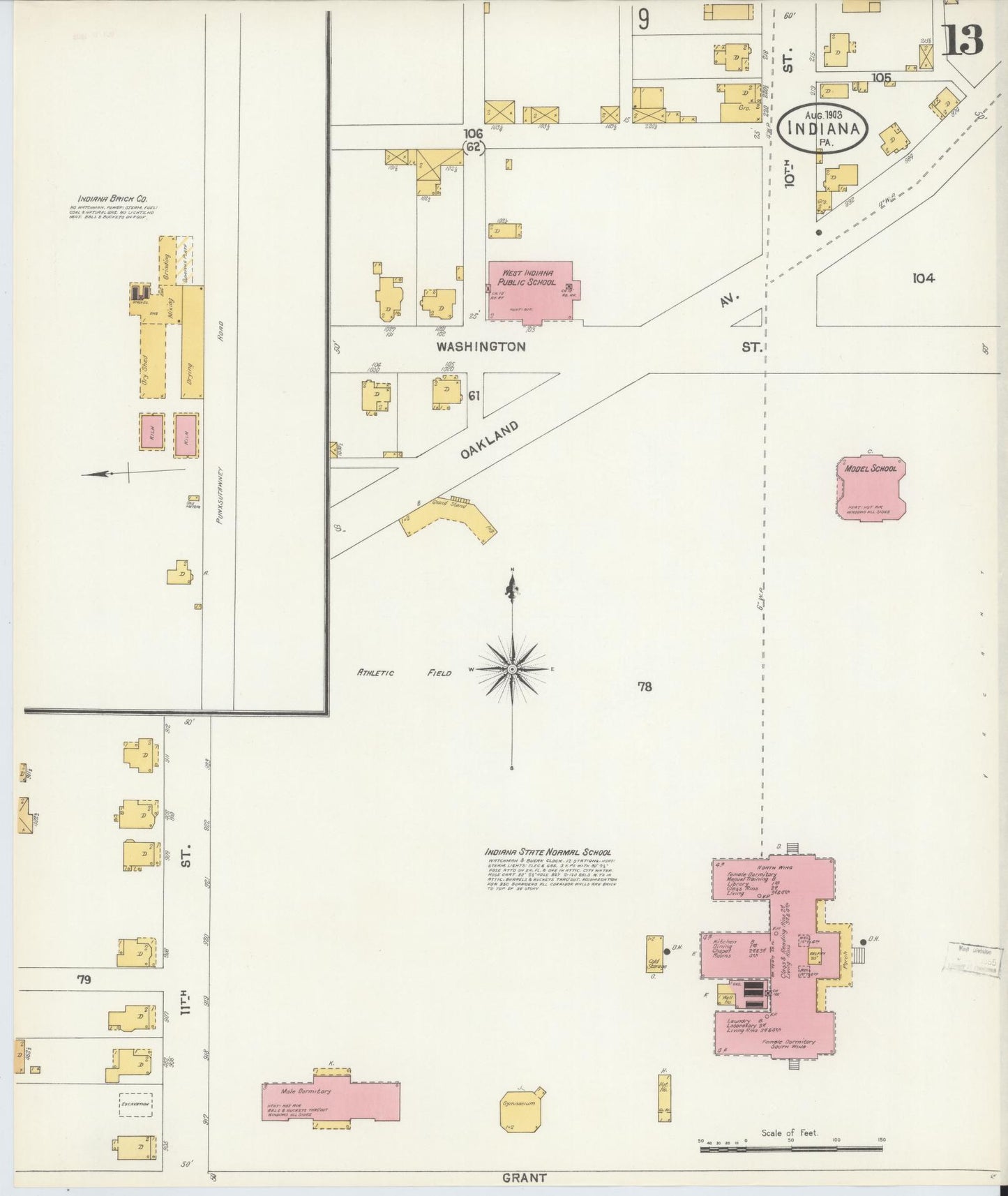 Sanborn Fire Insurance Map from Indiana, Indiana County, Pennsylvania (1903), Sheet #0013 - Historic Sanborn Fire Insurance Map Print, vintage old map wall art, antique decor, genealogy gift, Pennsylvania Pennsylvania map