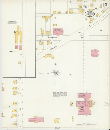 Sanborn Fire Insurance Map from Indiana, Indiana County, Pennsylvania (1903), Sheet #0013 - Historic Sanborn Fire Insurance Map Print, vintage old map wall art, antique decor, genealogy gift, Pennsylvania Pennsylvania map