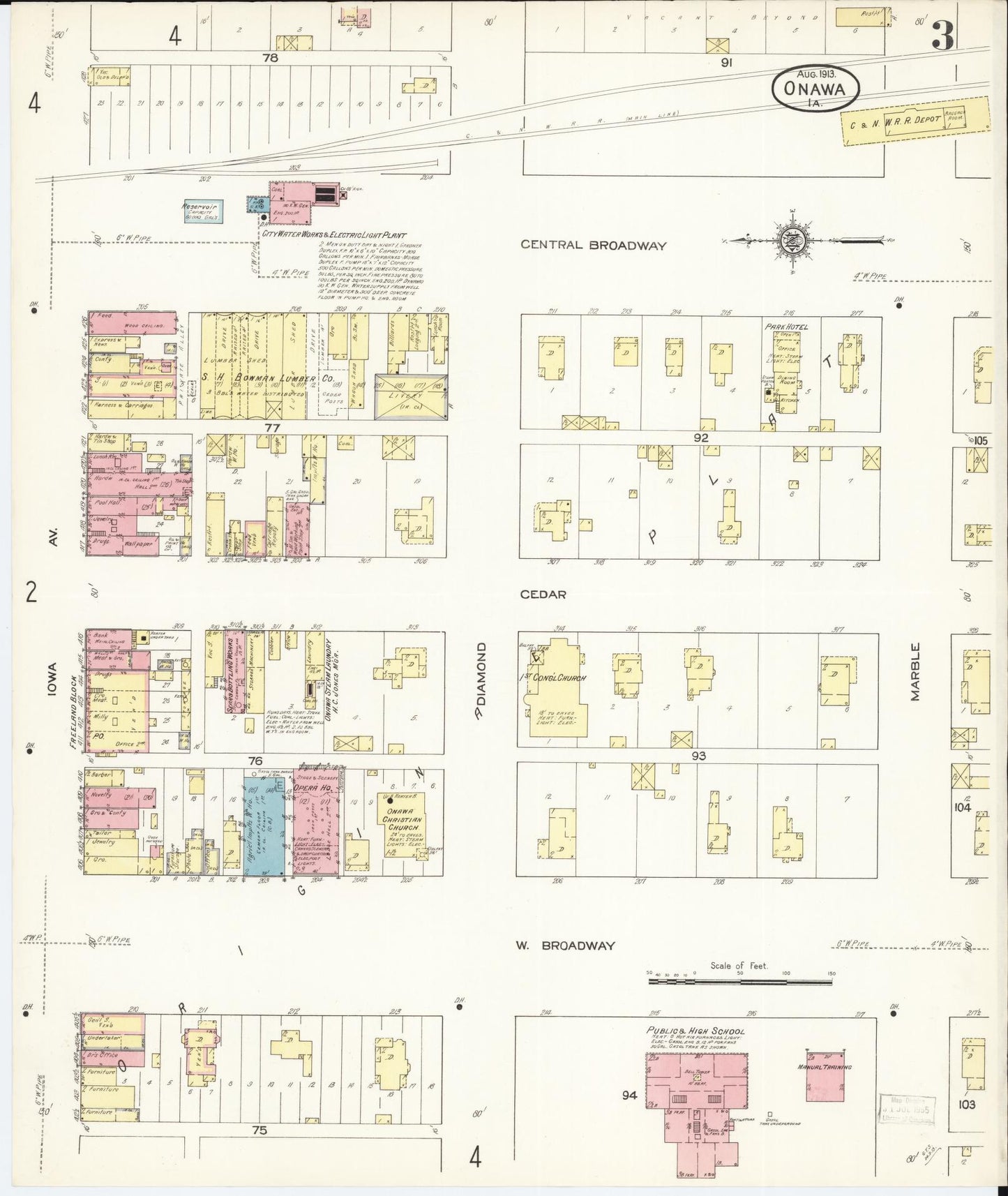 Sanborn Fire Insurance Map from Onawa, Monona County, Iowa (1913), Sheet #0003 - Historic Sanborn Fire Insurance Map Print